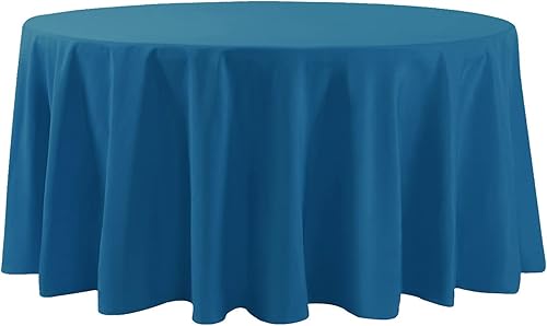 Miniatura 2 de Mantel de tela de poliéster redondo y lavable de 120 pulgadas, mantel decorativo para bodas, fiestas, cenas y banquetes, color azul mediterráneo
