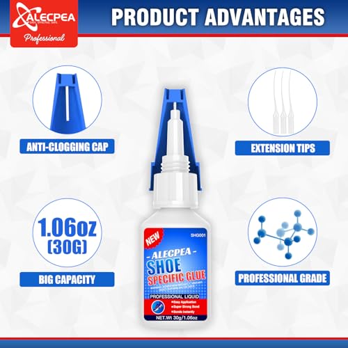 alecpea 30g shoe glue - ultimate strength adhesive for for soles boots sneakers heels hiking shoes leather handbags - quick set in 15 seconds
