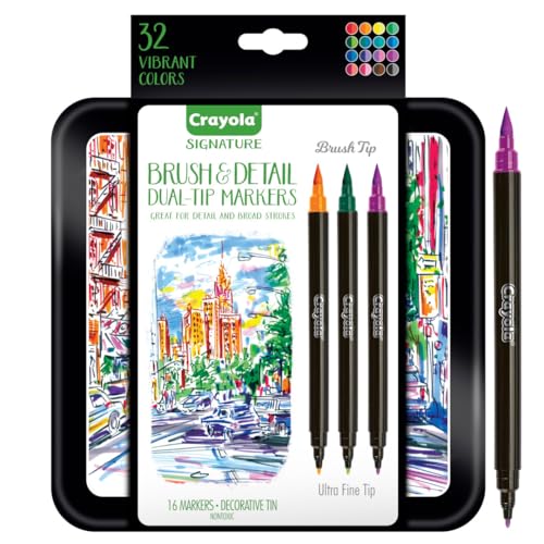 Image of Crayola Brush & Detail Dual Tip Marker Set, 16 Markers, 32 Colors, Adult Coloring Markers, Gifts for Teens & Adults