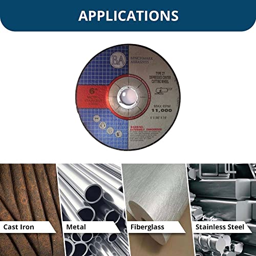 Benchmark Abrasives 6" Aluminum Oxide Depressed Center Thin Cut Off Wheel .045" Thick 7/8"Arbor, Metal Cutting Grinding Wheel, Angle Grinding Cutting Wheel - 25 Pack #TOP3