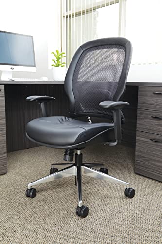 Space Seating 335 Series Professional Air Grid Back Adjustable Office Chair With Thick Padded Bonded Leather Seat And Heavy Duty Aluminum Base, Black #TOP1