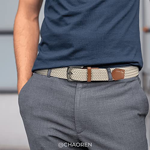 Image of CHAOREN Stretch Belt Men 2 Pack - 1 3 /8 inch Braided Golf Belts For Men - Casual Elastic For Pants and Jeans
