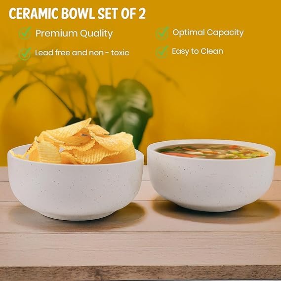 Image of Niyara Ceramic Printed Bowl Set of 2 | Premium Serving Bowls for Snacks, Soup & Desserts | Microwave & Dishwasher Safe (Glossy White)