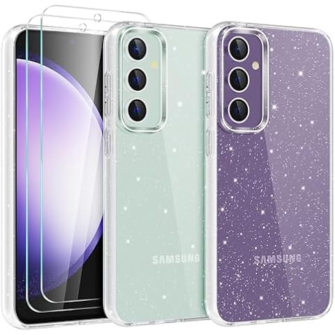 KSWOUS for Samsung Galaxy S23 FE 5G 6.4" Case Glitter, with Screen Protector [2 Pack], Cute Clear Bling Sparkle Protective Slim Soft Shockproof Cover Women Girls Phone Case for Samsung Galaxy S23 FE Cover