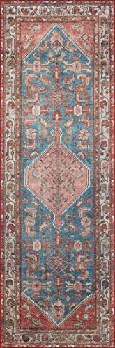 Loloi Layla Collection LAY-10 Marine/Clay 2'-0" x 5'-0" .13" Thick Accent Rug, Soft, Durable, Vintage Inspired, Distressed, Low Pile, Non-Shedding, Easy Clean, Printed, Living Room Rug