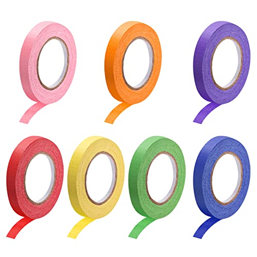 Image of DMiotech 7Pcs 0.4 inch x 21 Yards Masking Tape Painters Tape Rolls for Crafts, Labeling, DIY Decorative 7 Colors