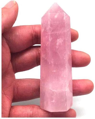Miniatura 3 de Figura de prisma facetada de un solo punto de cuarzo rosa natural, piedra preciosa para reiki, paquete de 2 (cuarzo rosa, 2.8-3.5 in)