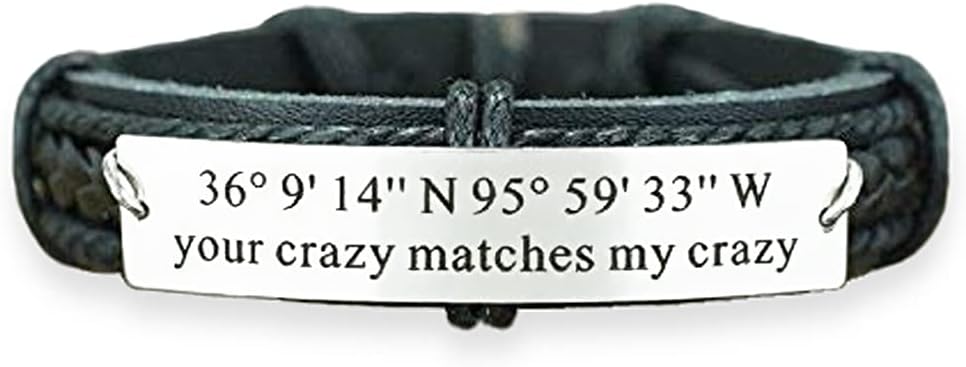 Custom Coordinate Bracelet for Him, Valentines Day Gift, Inspirational Saying, Deadpool Romantic Quote Wristband for Geeks in Love