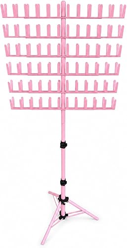 Adjustable Braiding Hair Display Rack Stand with Tripod Base 6-Tier Pink