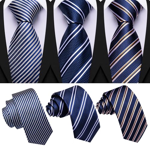 Image of Barry.Wang Mens 6 PCS Ties Silk Striped Paisley Check Floral Necktie Silky Woven Wedding Business Party Ties 3.34 inch