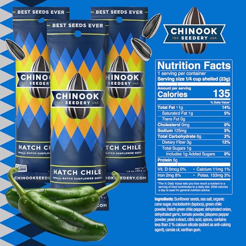 Chinook Seedery Roasted Sunflower Seeds to Eat - 1.5 oz (Pack of 36) Hatch Green Chile - Jumbo Low Sodium Sunflower Seeds Keto Snacks - Adventure, Baseball, School Snacks - Gluten Free, Non GMO Snacks - Thumbnail 2