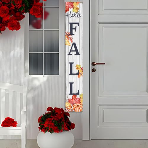 Schild mit Aufschrift "Hello Fall" für die Veranda, Holz, vertikal, stehend, Herbst, Erntedankfest, Ernte, Zuhause, Garten, Hof, Bauernhaus, Haustür, Dekoration, Outdoor, 20,3 x 162,6 cm