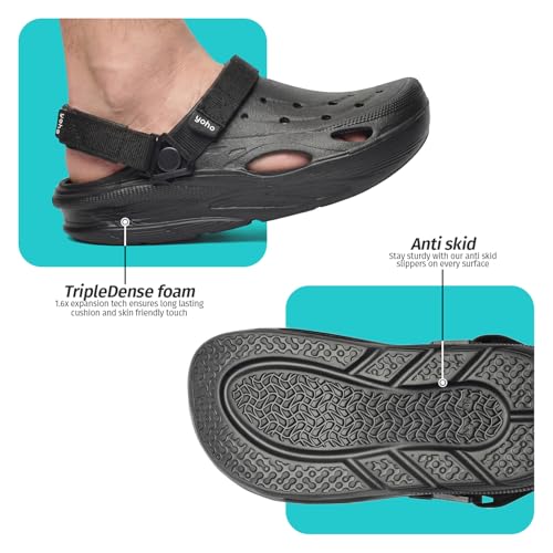 Image of YOHO Dual Hacker Clogs for Men & Boys | Waterproof Monsoon Footwear & Rainy Sandals | Adjustable Strap