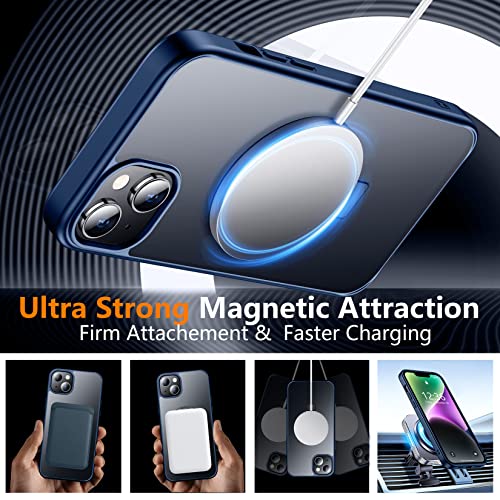 Spidercase For Iphone 13 Case/Iphone 14 Case, With Magnetic Invisible Stand[10 Ft Military Grade Drop Protection] [2 Pcs Tempered Glass Screen Protector] Shockproof Slim Translucent Matte Case, Blue #TOP2