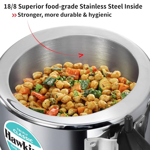 Image of Hawkins Classic 1.5 Litre Triply Stainless Steel Pressure Cooker | Straight Body | Induction & Gas Compatible | Ideal for 1-2 persons | ISI Certified | Guaranteed for 5 year | Silver (SSTCL15)