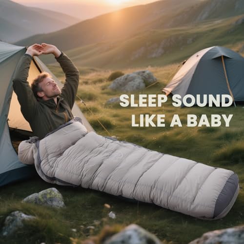 Bolsa de Dormir Mummy Down para Adultos; 0°F 15°F 650 Fill Power para Senderismo, Camping y Mochilero; 4 Estaciones; Ligera (Gris/0°F/Cremallera Derecha/Duck Down) miniatura 6