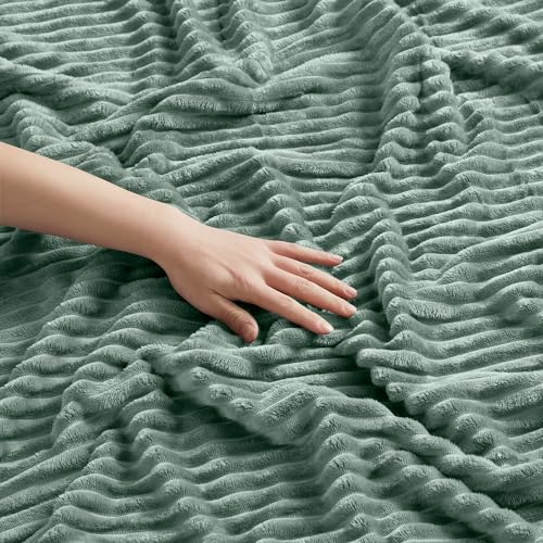 Image of Nestl Sage Green Microfiber Fleece Blanket, Queen Size, Lightweight, Soft, Cut Plush, 90 x 90 in