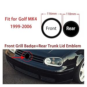 TRUSTTWO Glans Zwart Fit for Golf MK4 1999-2006 116mm Front Grill Badge + 118mm Achterste Trunk Deksel Embleem Auto Logo…