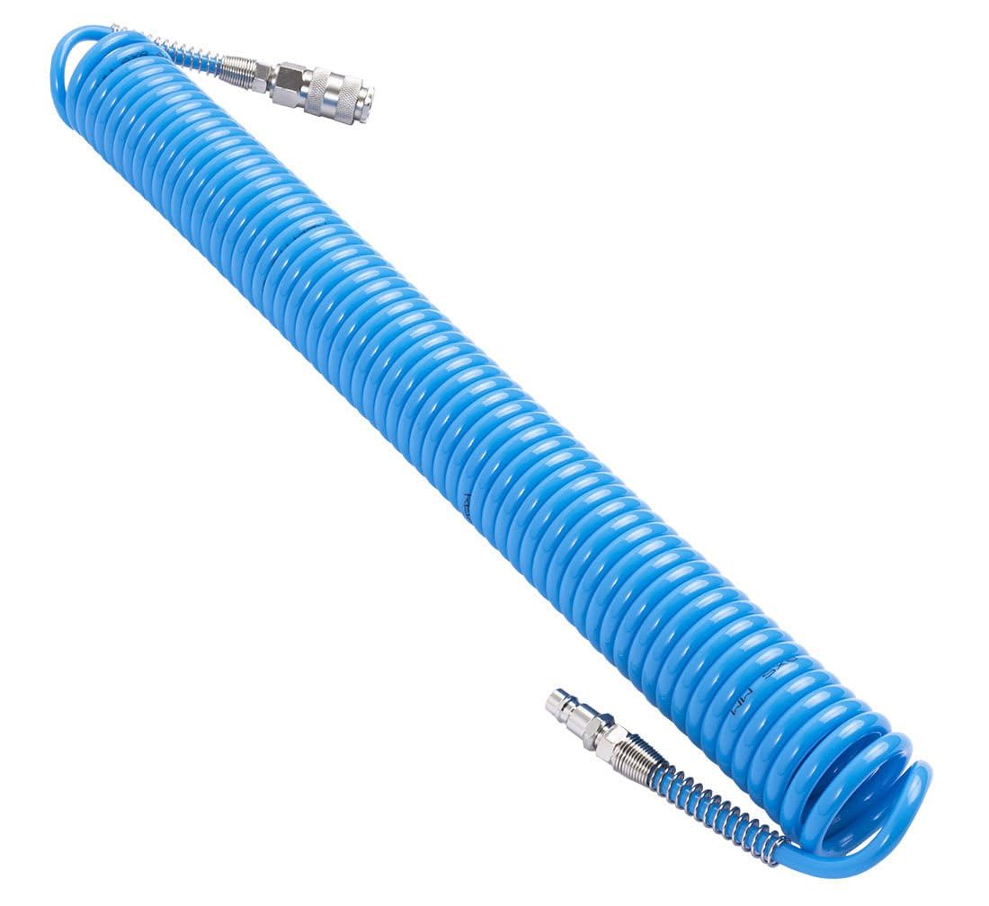 Manguera de Aire Espiral 10m 8x5mm con Enchufes Rápidos – Tubo Compresor Poliuretano Flexible Antinudos – Manguera Aire Comprimido Taller Mecánica Automoción Garaje Profesional