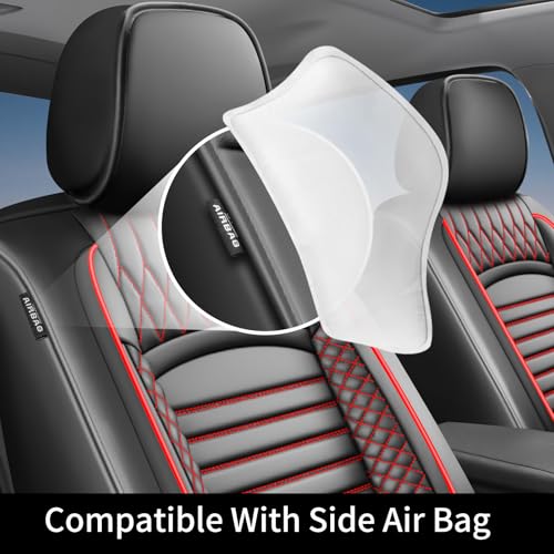 Image of Fit Outback Car Seat Covers for Subaru Outback 2010-2024 2025 2026 - Upgraded Premium Waterproof & Breathable Leather,Airbag Compatible, All-Weather Seat Cushion Protector(Full Set, Black+Red)