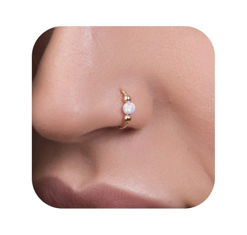 White Opal Nose Ring Hoop - 14k Gold Filled Nose Piercing ring