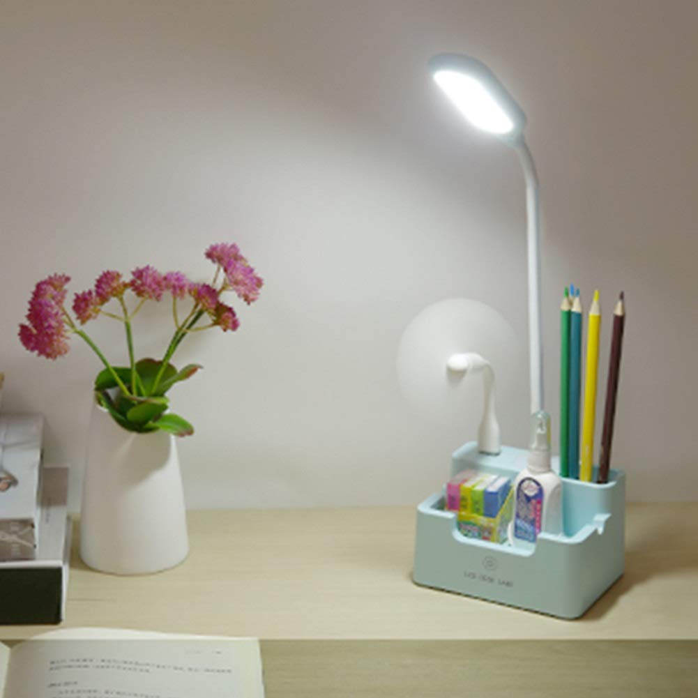 Children LED Desk Lamp with Pencil& Phone Holder, 3 Color Mode Stepless Dimming Small Desk Lamp Light, 360°Flexible Gooseneck Lamp with USB charging Port, Home Office Study Reading Desk Lamp for Teens