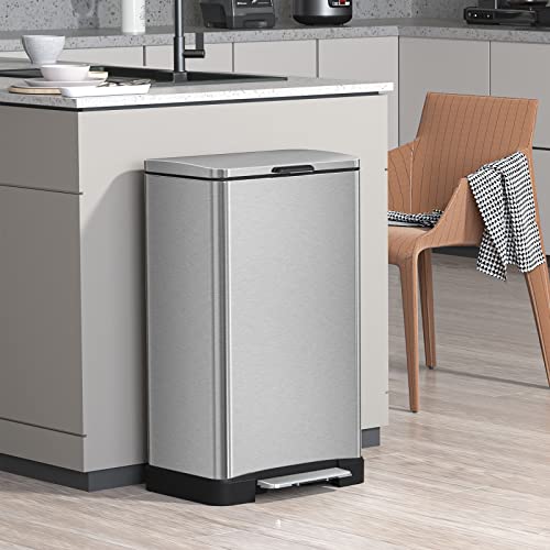 Mbillion Kitchen Trash Can With Lid 10.5 Gallon Trash Can, Kitchen Garbage Gan Slow Quiet Close Fingerprint-Proof Large Stainless Steel Trash Can, For Home And Office,40 Literburshed Silver #TOP1