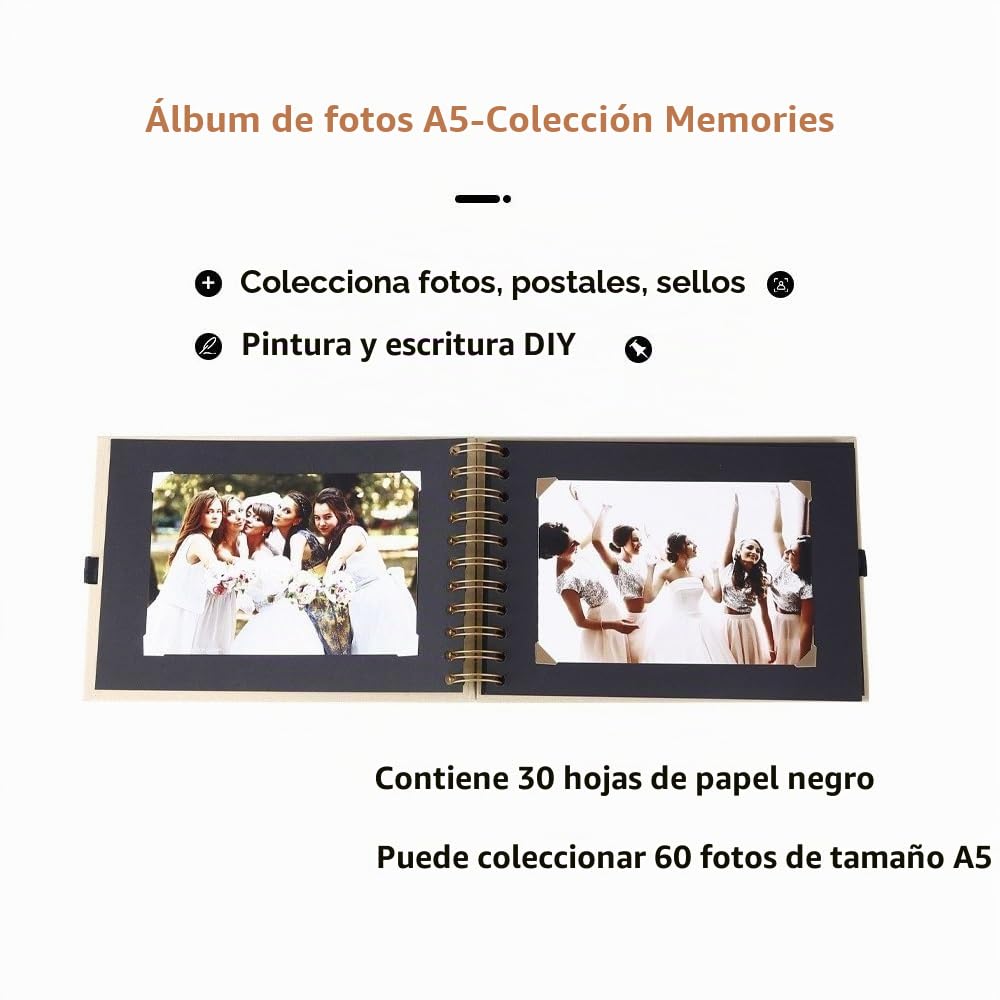 Álbum de fotos para personalizar, 21 x 15 cm, 60 páginas, papel negro, tamaño A5, miniálbum de recuerdos para niños, álbum de recuerdos para manualidades, álbum de espiral para bebé, San