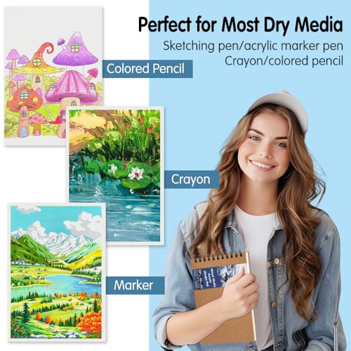 5.8x8.3in Sketch Book, 60Sheets Spiral Bound Notebooks, Bright White 92lbs/150gsm Acid-Free Drawing Paper for Painting,Sketching, Professional Sketch Pad for Artists, Beginners. BW-Orange Yellow - Image 5