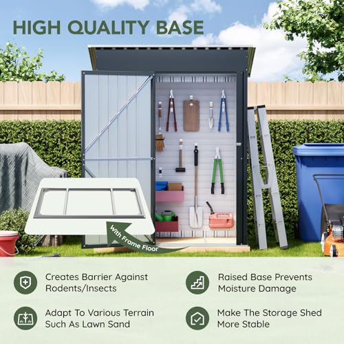 Image of 3x5 FT Outdoor Metal Storage Shed with Floor Frame, Single Door, 1 Clear Window, Tool Shed for Garden, Patio, Backyard