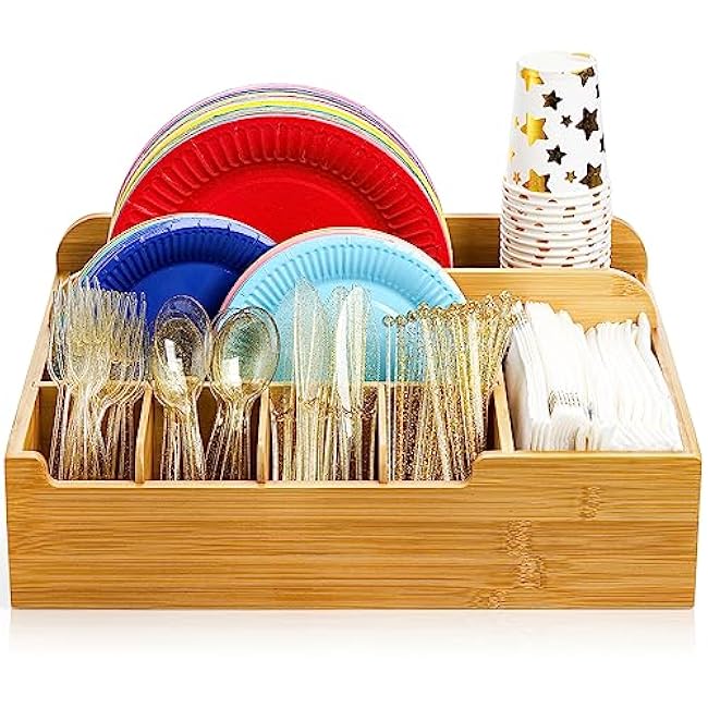 Frcctre Bamboo Utensil Caddy Organizer for Countertop 8 Compartment
