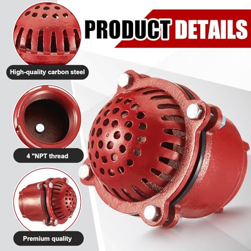 Image of MorningRo 4 Inch Cast Iron Foot Valve NPT Painted Carbon Threaded Foot Valve for Water Service Only
