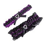 MerryJuly Satin Wedding Garter Belt Set Bridal Leg Garter Free Size(15-23 inch) (Purple/Black)