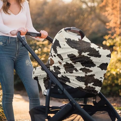 Image of Cow Print Car Seat Covers Canopy Cover - Multi-use Cover Carseat Canopy, Breathable Breastfeeding Cover, Easy to Install Car Seat Covers for Bbies