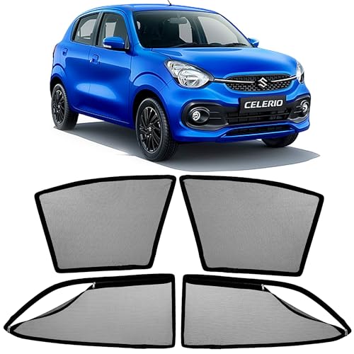 Image of AutoStory Magnetic Car Sunshade for Celerio 2022-2025 | Front Half Cut for Mirror Visibility + Rear Full Coverage with Zipper | Heavy Heat & UV Protection | Privacy Side Window Curtains Shades