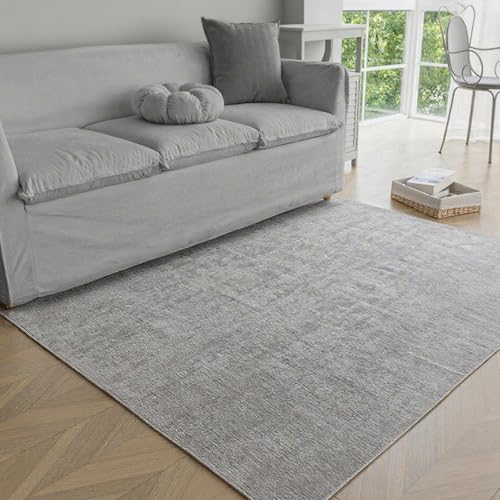 Obundi Teppich Kurzflor, 60x120cm, Grau Teppich Waschbar in Waschmaschine, Wohnzimmer Teppiche rutschfest, Bettvorleger Schlafzimmer, Klein rutschfest Weicher Carpet Kinderzimmer