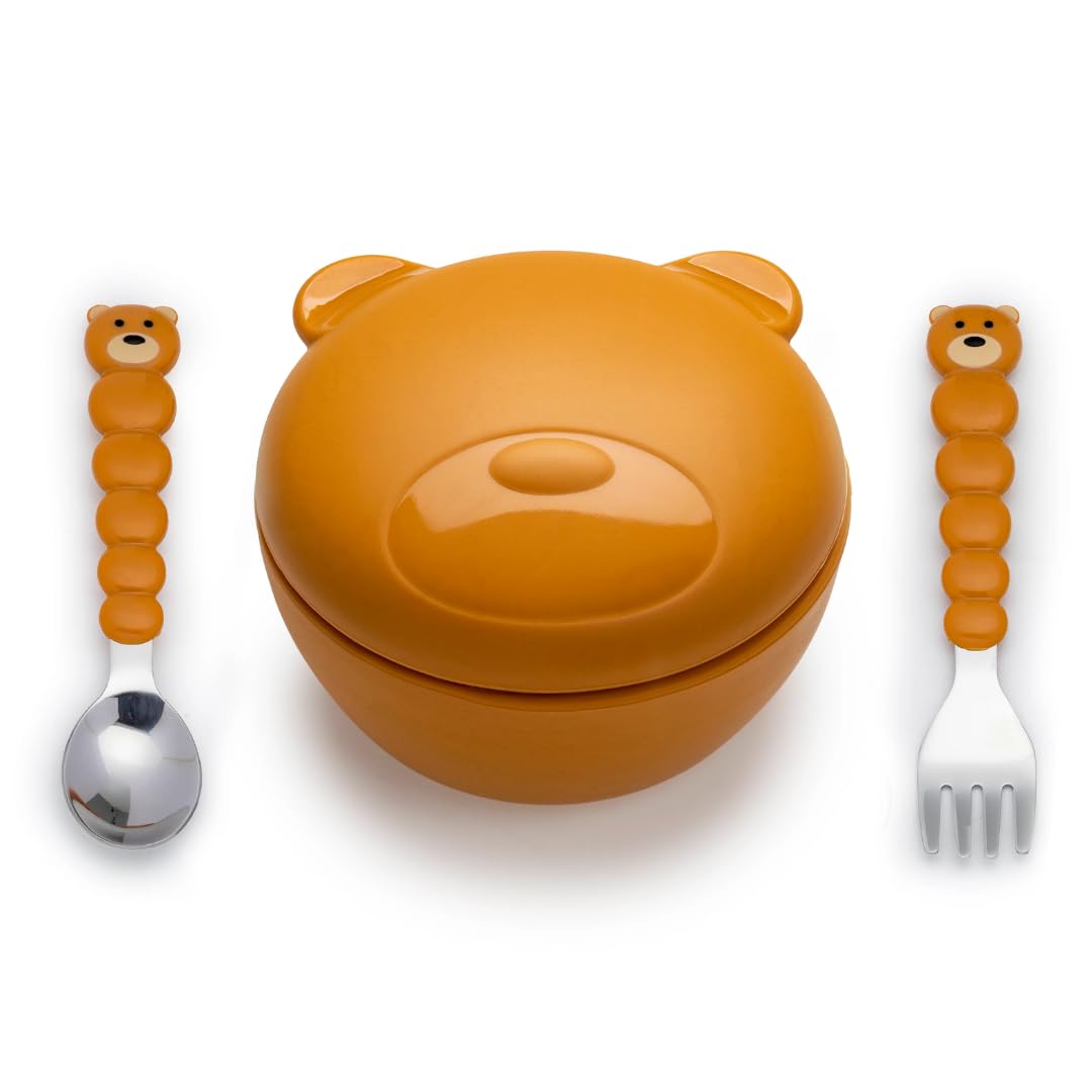 melii Silicone Bowl with Lid & Utensils - Bear Brown-image-49