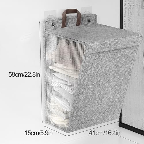 Cesto portabiancheria pieghevole sottile con coperchio, contenitore per vestiti con manico, borsa da appendere alla parete per camera da letto, bagno, dormitorio