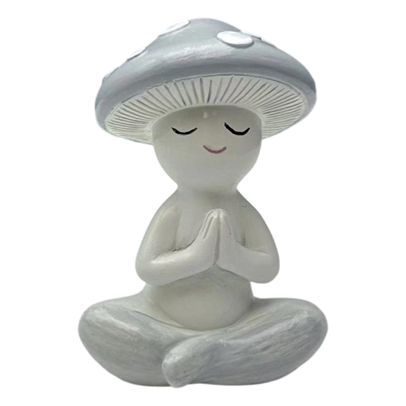 CLBDRESS Thinking Mushroom Resin Statues Non-Fading Cute Yoga Mushrooms Figurines Multifunctional White Smiling Face Mushrooms Statue for Tabletop Garden Backyard Decor
