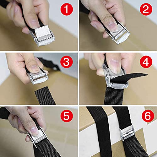 YIXISI 6 Stücke Spanngurt âBefestigungsgurt, Verstellbare Ratsche Zurrgurt, Befestigungsriemen mit Tragetasche, für Motorrad, Auto, Anhänger, Gepäck, Boot, 2.5cm, 2 Schwarz 5m, 2 Orange 2m, 2 Grau 3m – Bild 4