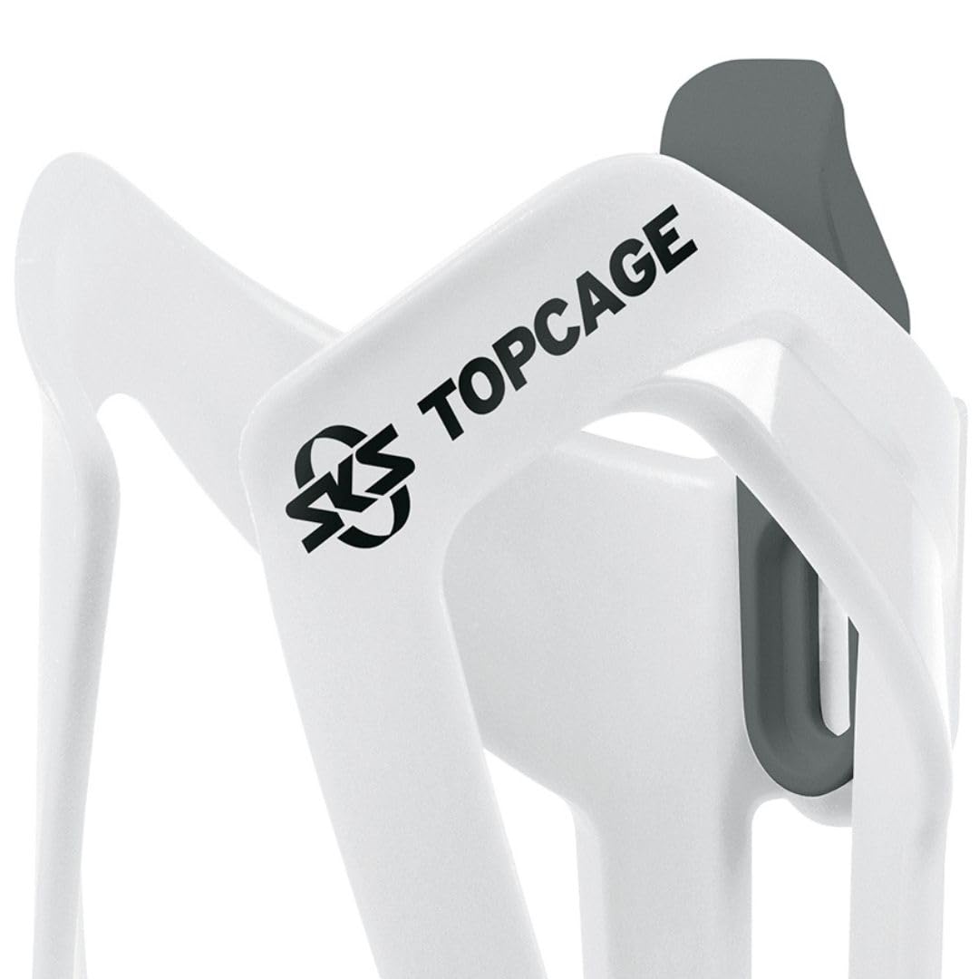 SKS Germany TOPCAGE Porte-bidon pour vélos (Porte-bidon pour vélos en Plastique très résistant et léger, butée réglable, Crochets d'arrêt Variables pour Un Blocage sûr), Blanc