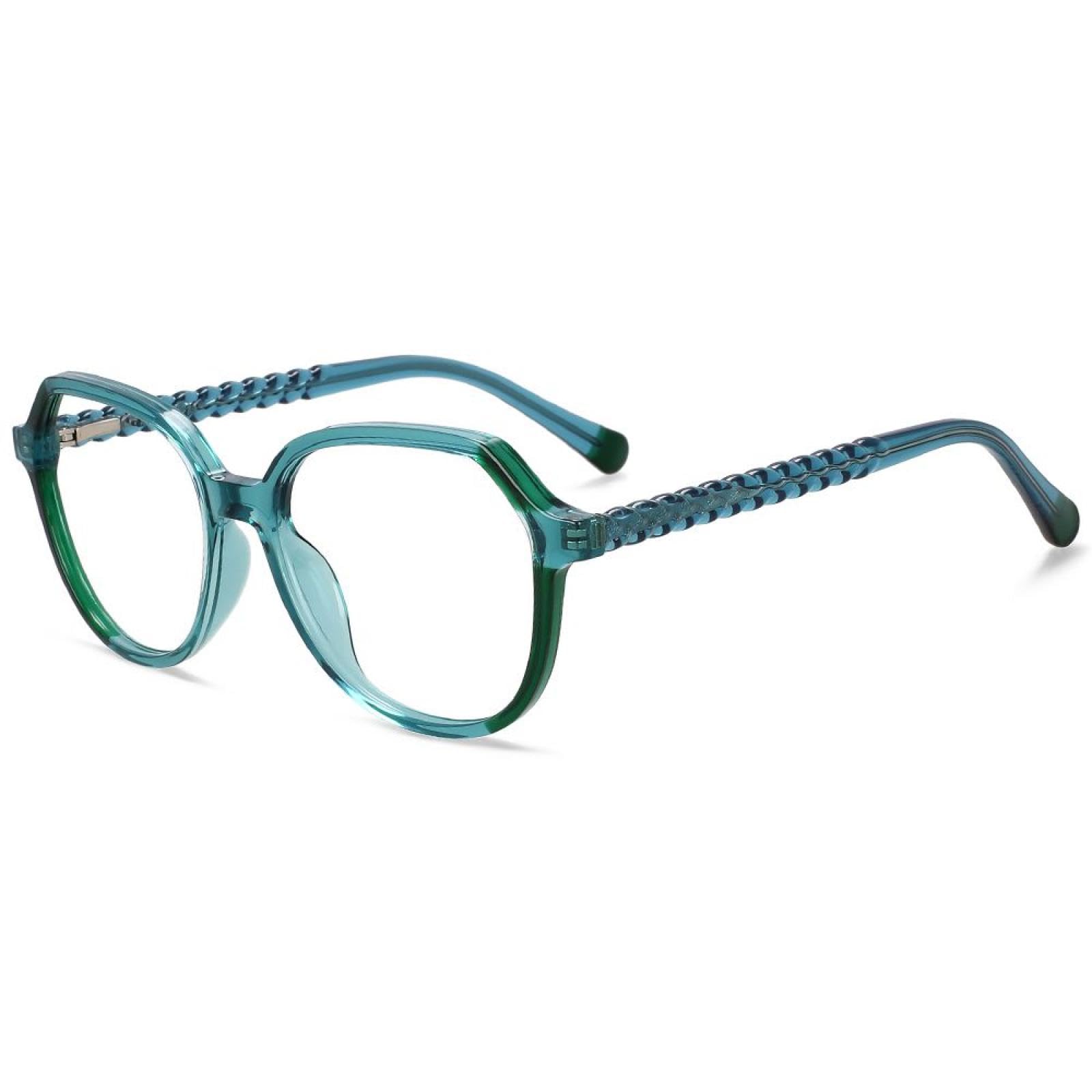 Gafas de titanio de plástico poligonal con patas de resorte y transparentes