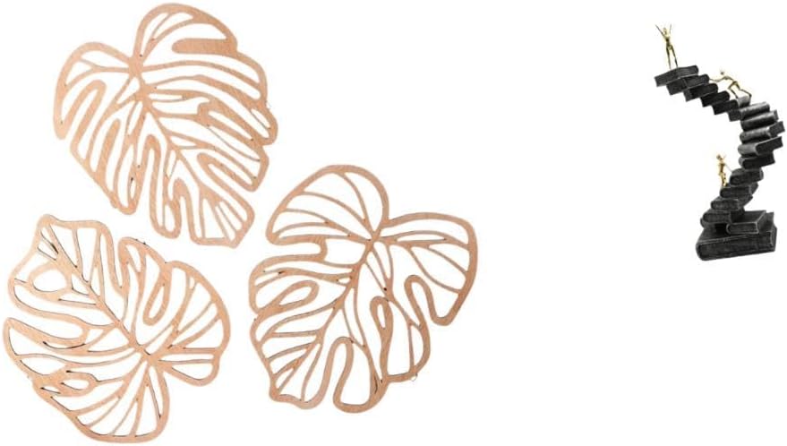 Fenteer Palm Leaves Wall Plaque Decorative Wood Wall Art Hollow Design Books Ladder Statue Abstract Thinker Sculpture Suitable for Home Decoration Office Rest