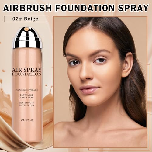 QIUFSSE Air Brush Makeup Foundation,Flawless Airbrush Foundation for Older Women,Teenagers,Middle-aged and Mature Skin,Lightweight Moisturizing,Buildable Coverage for Smooth Radiant Skin (02 Beige) 5Pcs
