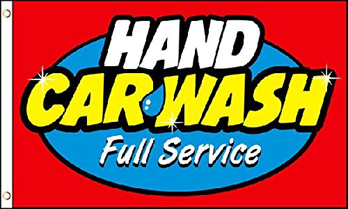 3x5 Hand Car Wash (Full Service) Flag Lot of 2 Flags Super Polyester Nylon Flag 3'x5' House Banner 90cm x 150cm Grommets Double Stitched Premium Quality Indoor Outdoor Pole Pennant (New)
