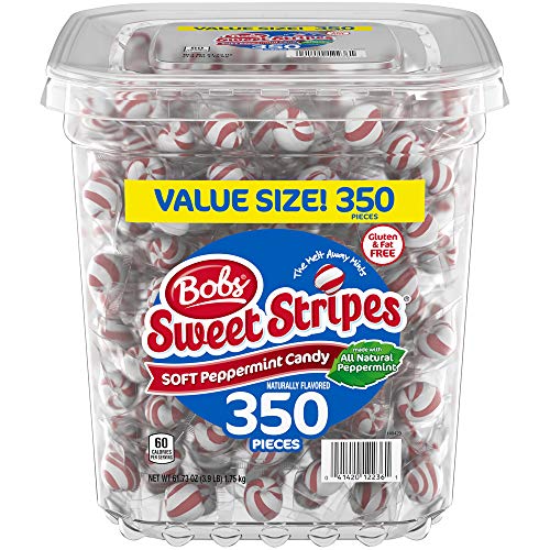 Bob's Sweet Stripes Soft Peppermint Candy, Summer Candy, 350 Individually-Wrapped Pieces ,3.9 Pound Tub #TOP1