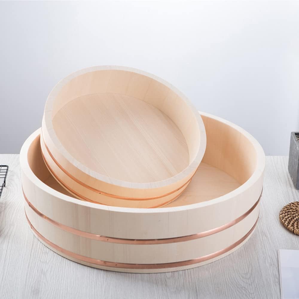 Sushi Bibimbap Tub, Sushi Rice Mixing Tub Cooling Bowl with Copper Tape, Home Kitchen Made,30 * 7.5cm ()