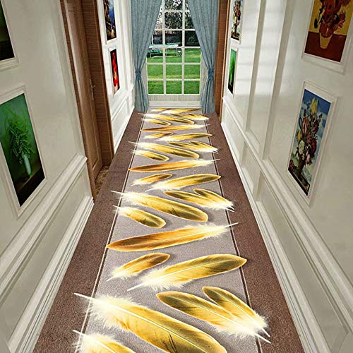 Tapis couloir anti-saleté en polyester plumes dorées 3D ZRUYI