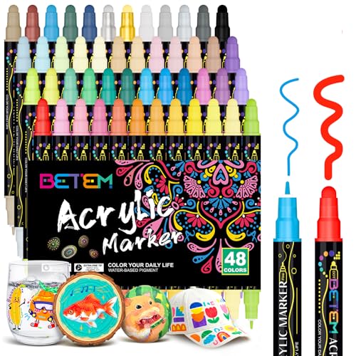 Betem - Betem 48 Colors Dual Tip Acrylic Paint Pens Markers, Premium Acrylic Paint Pens Stocking Stuffers for Rock Painting, Wood, Canvas, Glass, Ceramic Surfaces, Christmas Gifts for Teens DIY Art Supplies - -15%