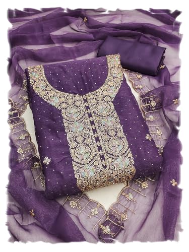 Image of Women's Shimmer Silk Embroidery Work Unstitched Dress Material